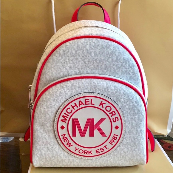 pink and white michael kors backpack